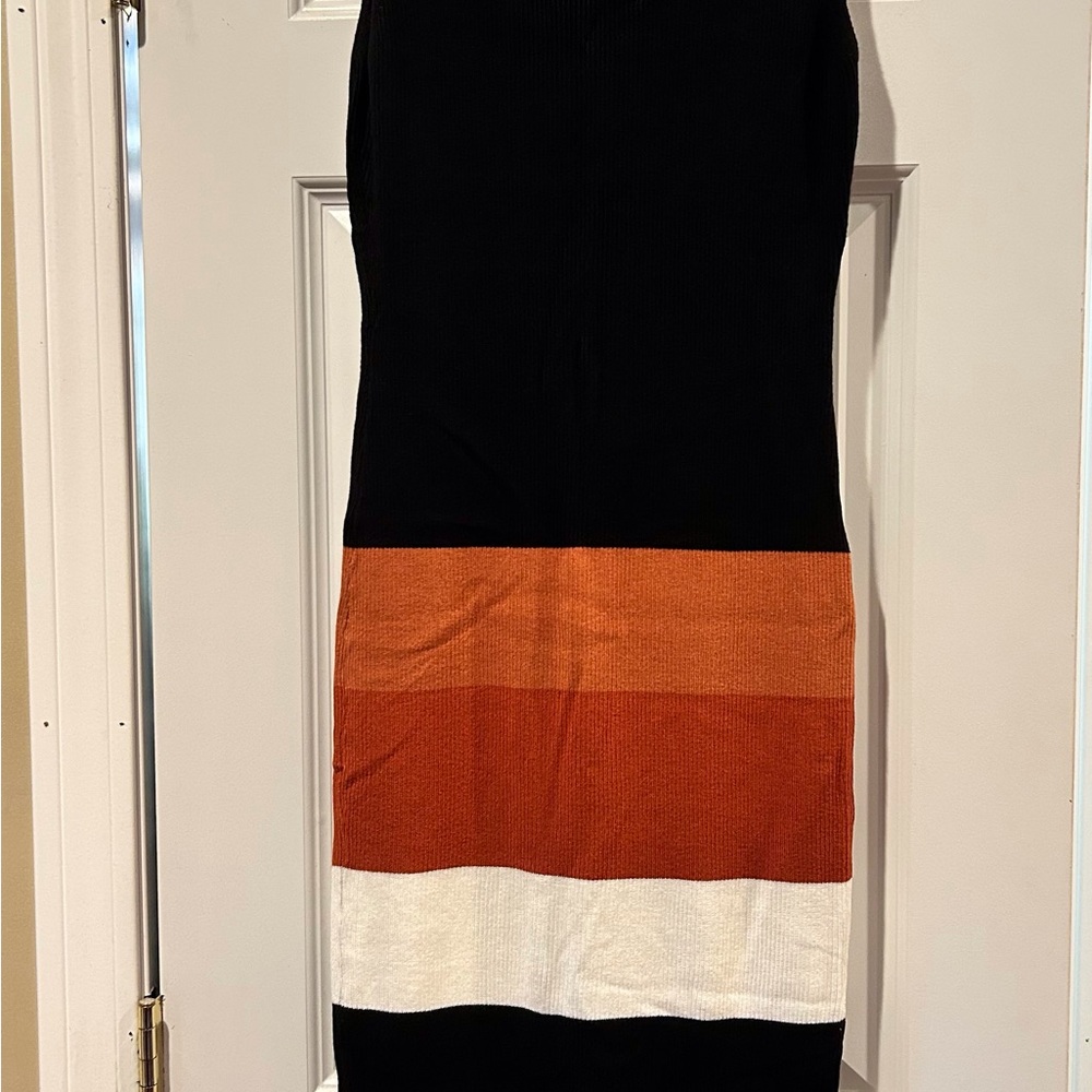 Colorblock Midi Dress - Black, Orange, White